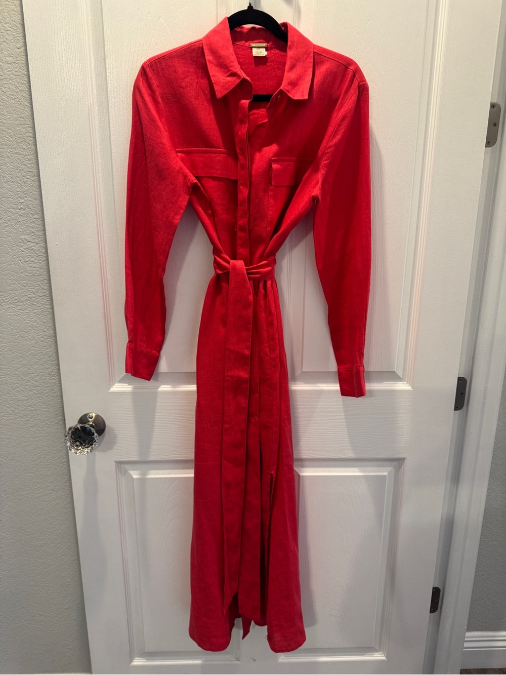 Magaschoni Coral Long Sleeve Maxi Shirt Dress with Self Tie